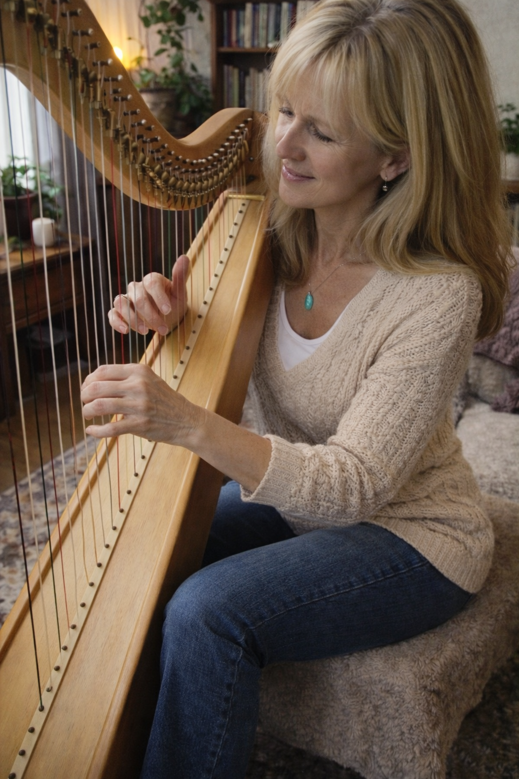 Adult harp student