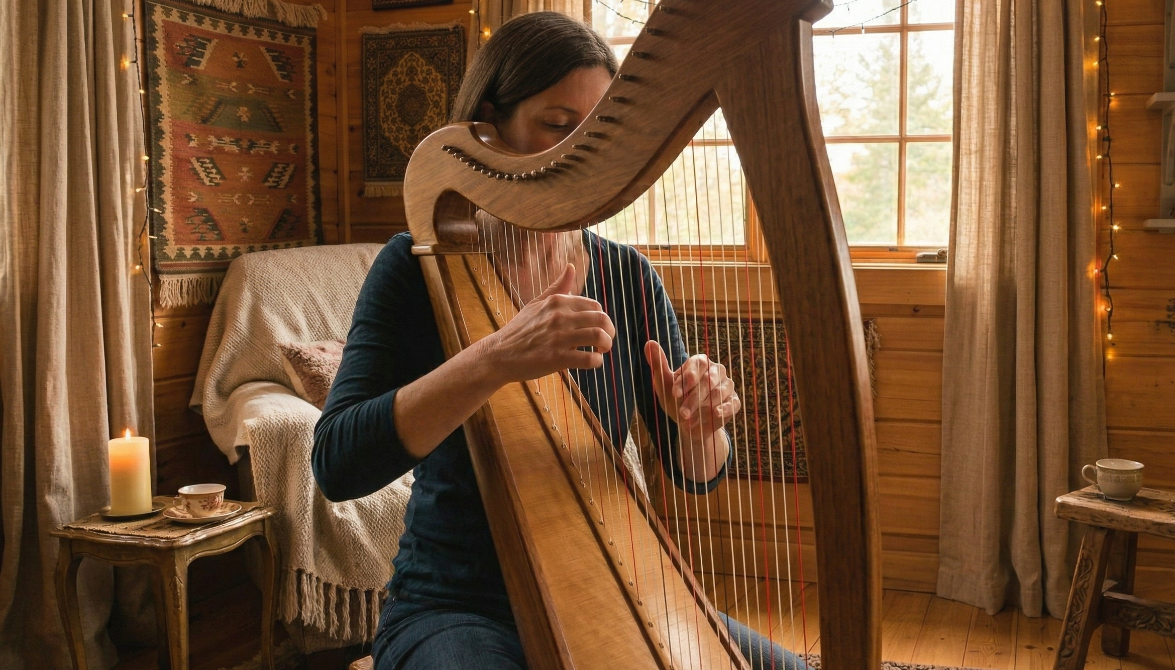 Adult harp student